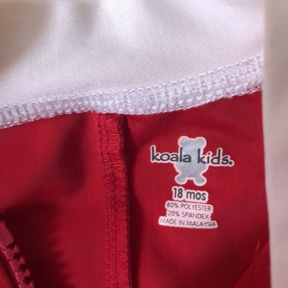 Koala Kids Rashguard swimsuit SPF 50+ front zip Surfer Dude red & white 18M - Picture 5 of 7